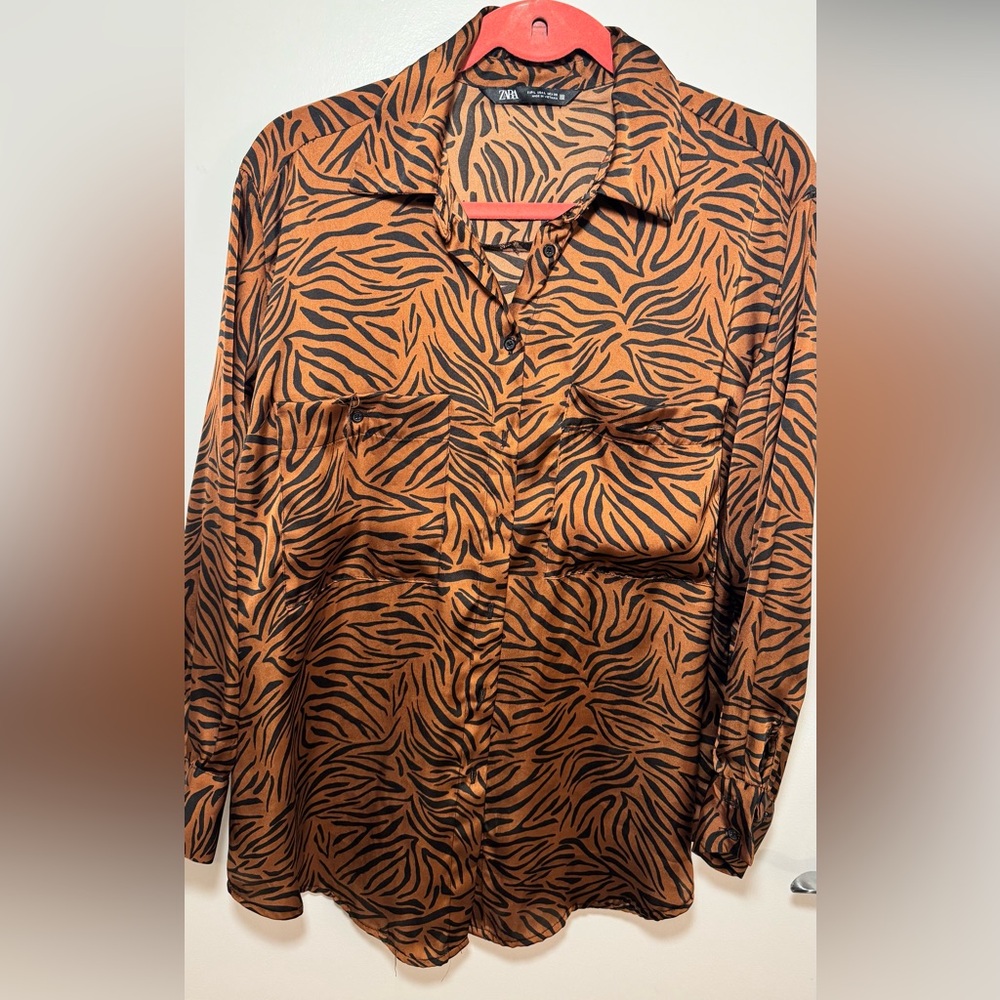Zara Brown and Black Zebra Print Blouse